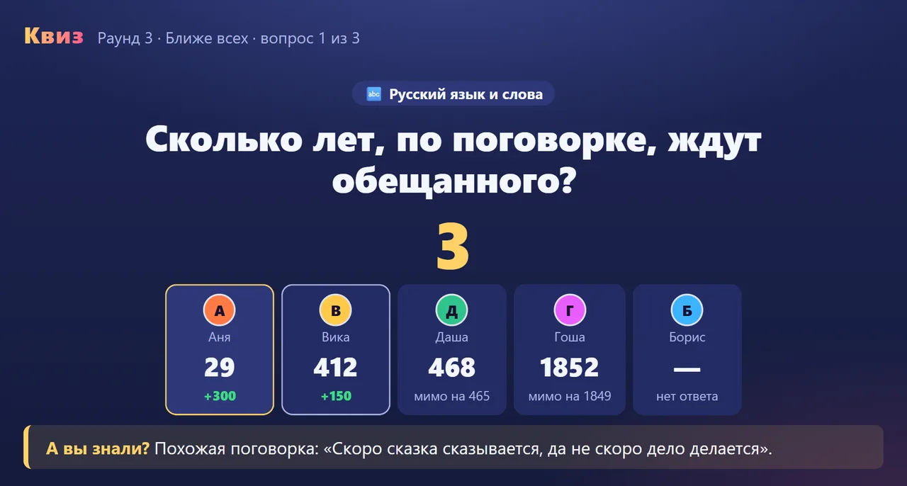 «Ближе всех»: ответ — число, очки за точность