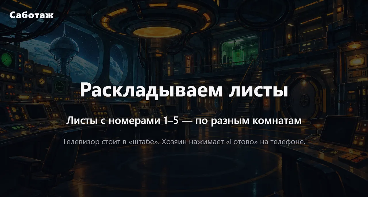 Перед партией: раскладываем листы по комнатам